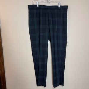 Tommy Hilfiger Mens Green Black Plaid Wool Blend Dress Pants 36W x 30L Stripe